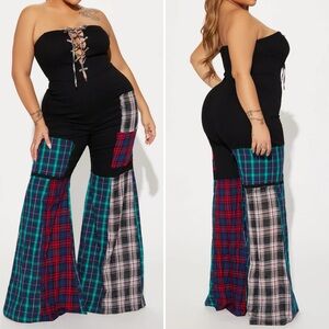 Patchwork Flare Jumpsuit - Black and Multicolor